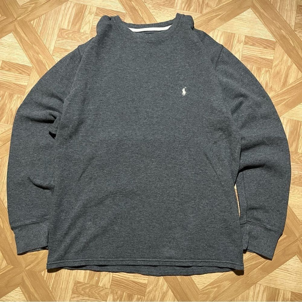 Polo Ralph Lauren Men’s Dark Gray Waffle Knit Sleep Shirt Long Sleeve Size L